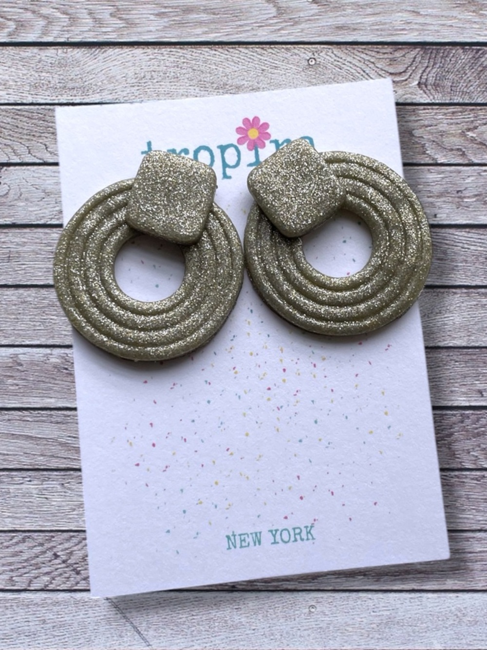 Glitter Gold Embossed Statement Round Stud Polymer Clay Earrings